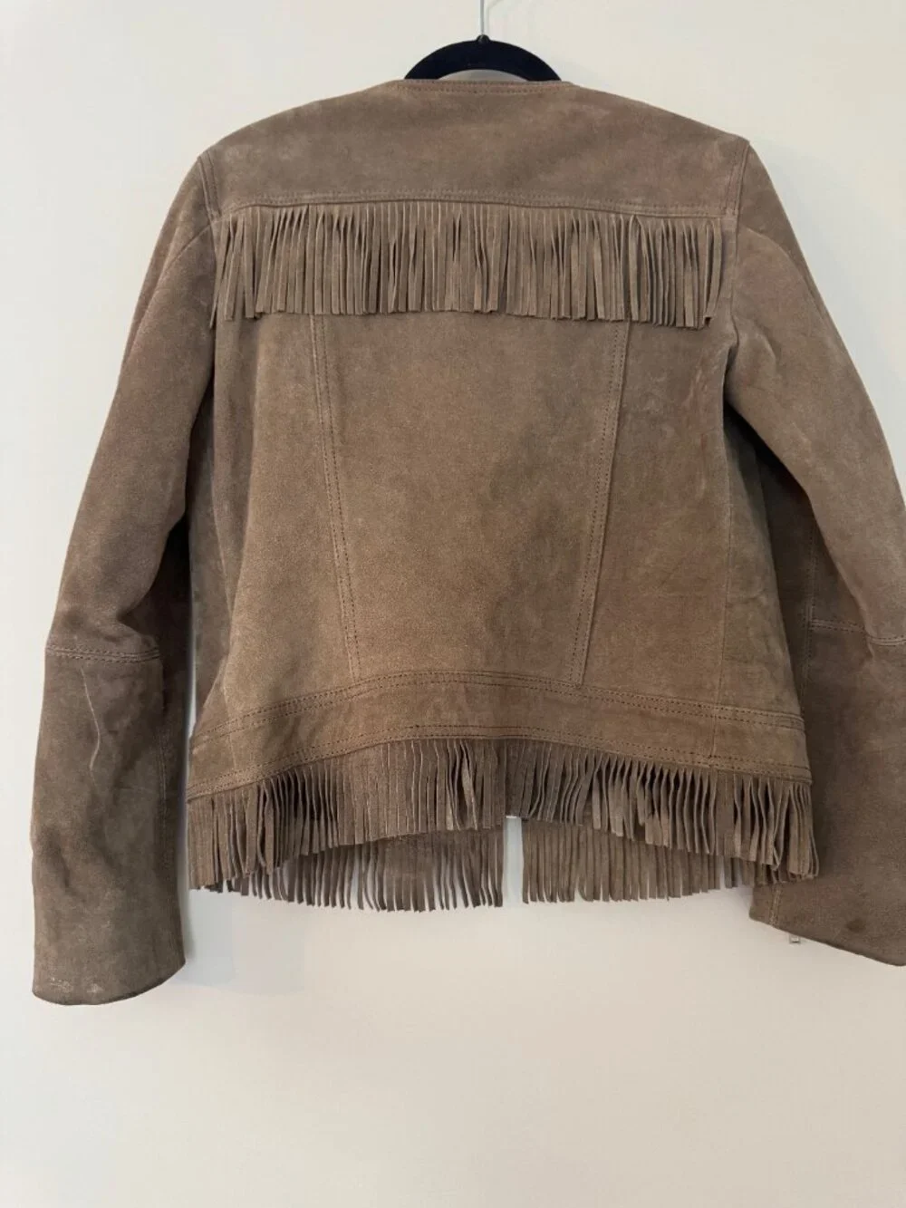 Mango Suede Fringe Jacket Taupe Beige - Small - Picture 3 of 4
